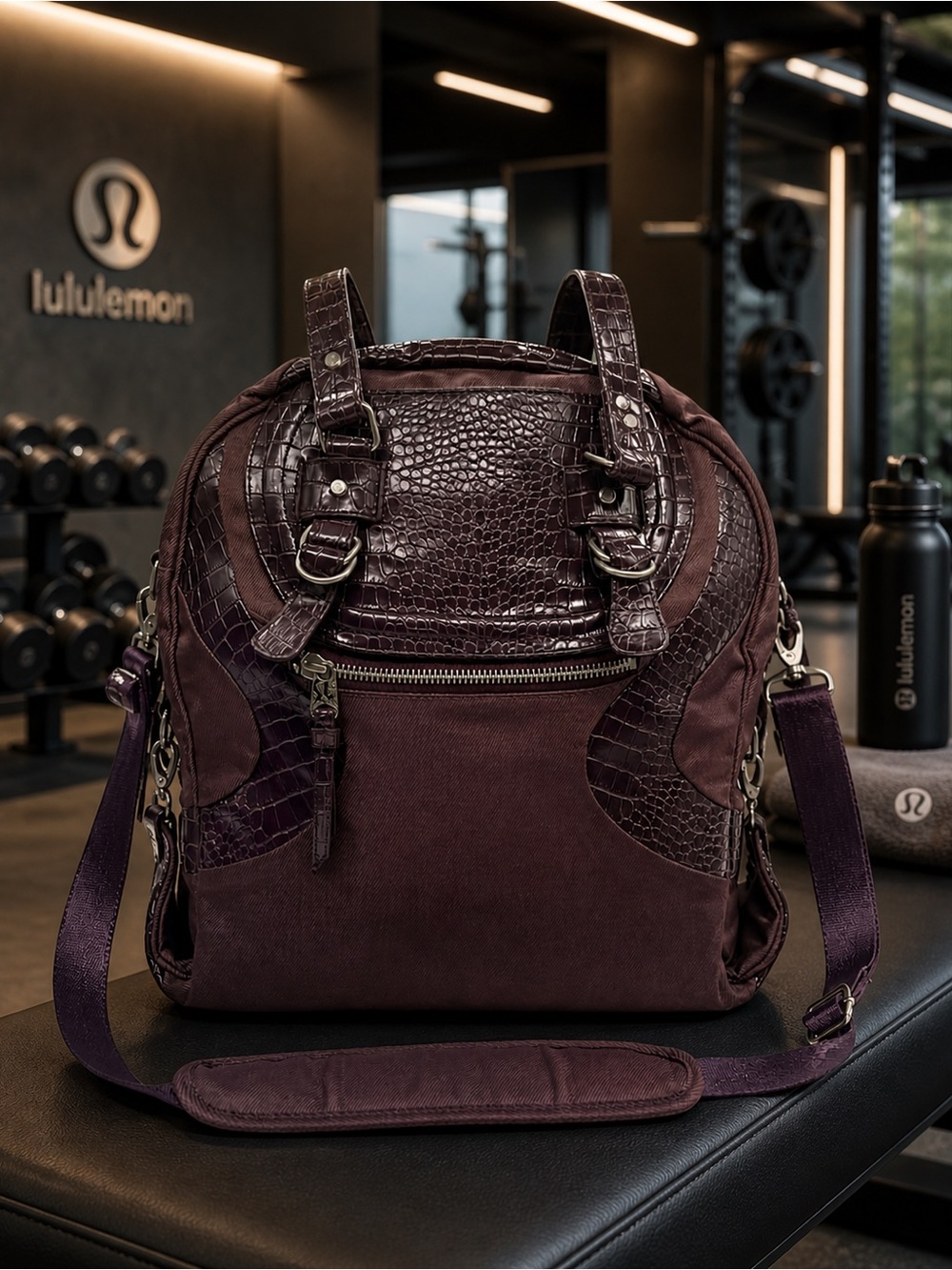 Lululemon Plum Croco Gym Weekender Bag Crossbody Strap